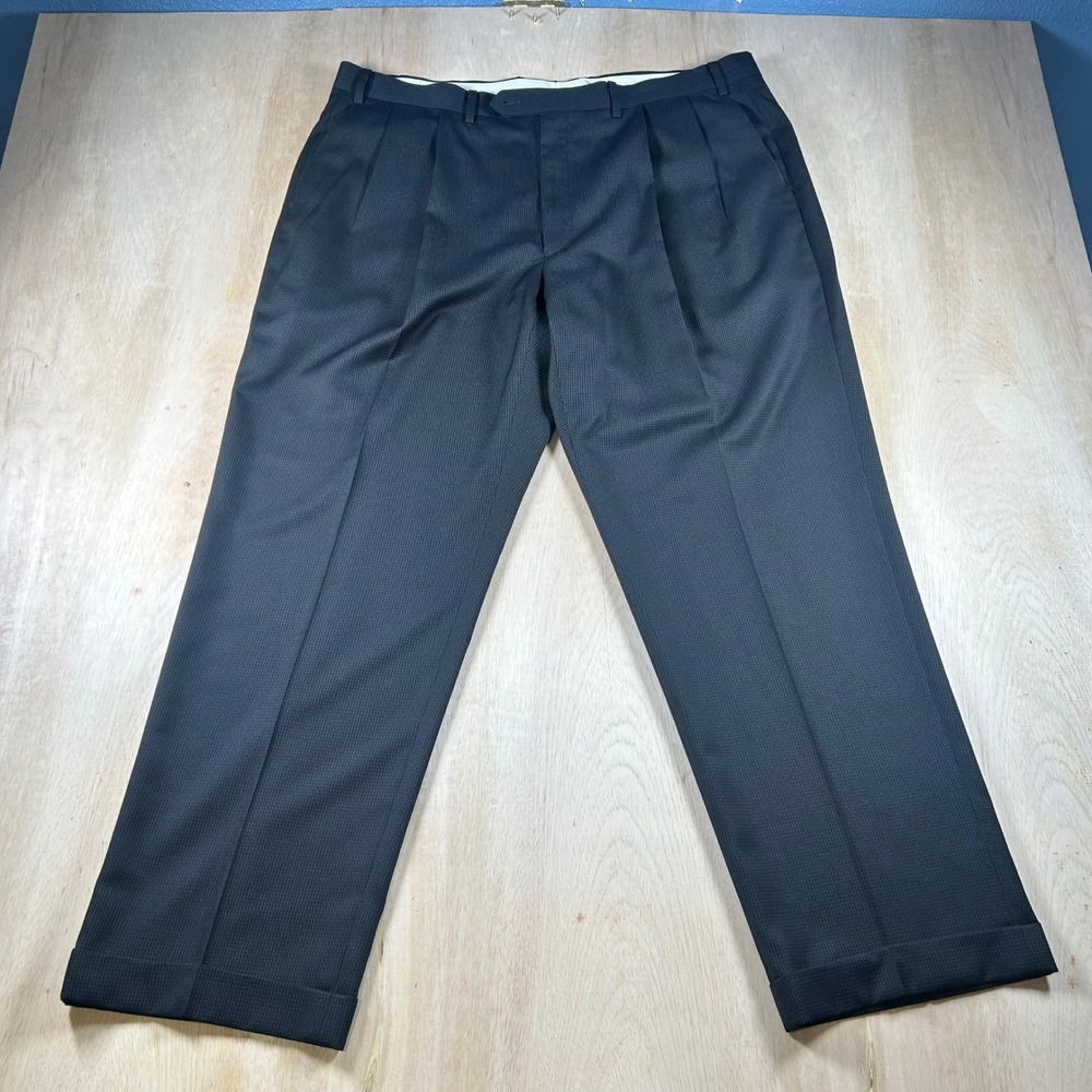 Ralph Lauren Mens 40x30 Black Micro Check Pleated Cuffed Dress Pants